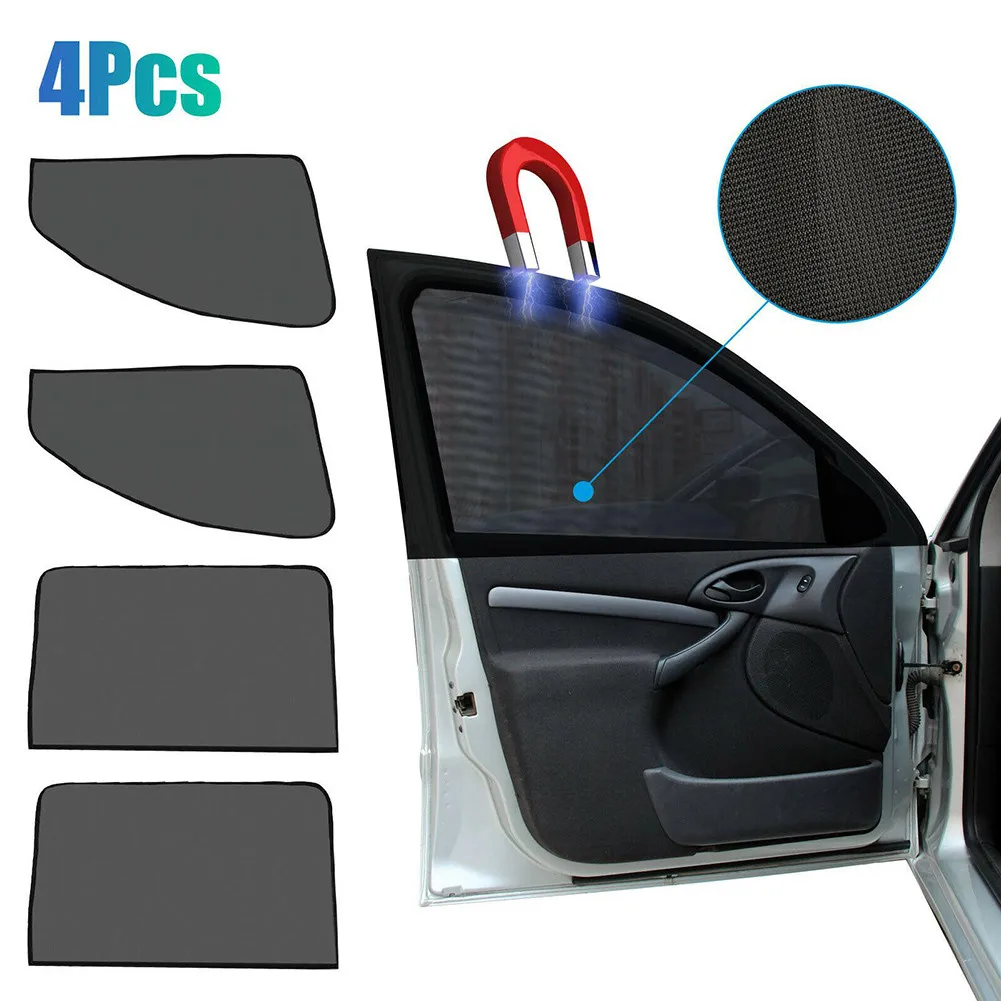 

4pcs Car Window Sun Shade Black Cover Curved Magnetic Mesh Shield Rear SUVs