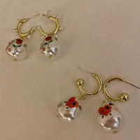 elegant natural freshwater pearl heart rose printed pendant earrings for women ladies shinning rhinestone earrings accessories