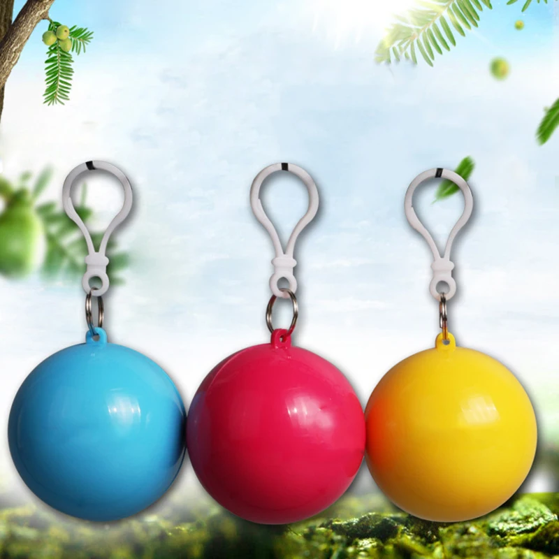 

Portable Raincoat Ball Women Men Outdoor Rainwear Waterproof Disposable Camping Hooded Ponchos Plastic Keyring Ball Rain Cover
