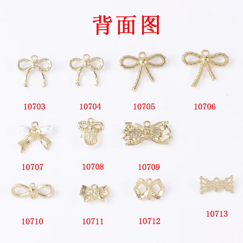 30pcs Alloy bow shaped clothing accessories Pearl Rhinestone pendant DIY alloy jewelry mobile phone hair accessories jewelry