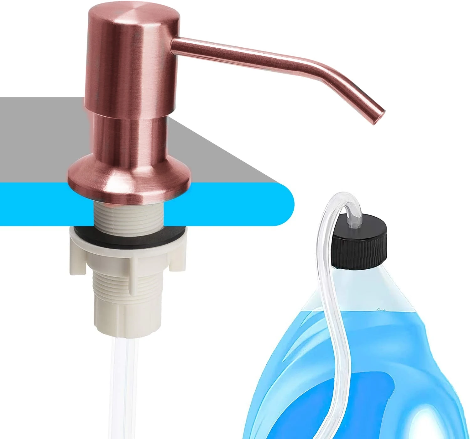 

Rose Gold Hand Soap Dispenser for Kitchen or Bathroom Pump Tube ABS Plastic Built In Lotion Pump Extension Tube for Dispenser