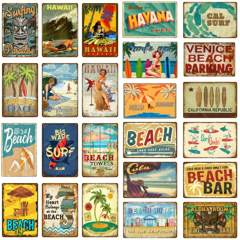 Декор для бара Aloha Tiki винтажный постер серфинга Постер Life Is A Beach с металлическими