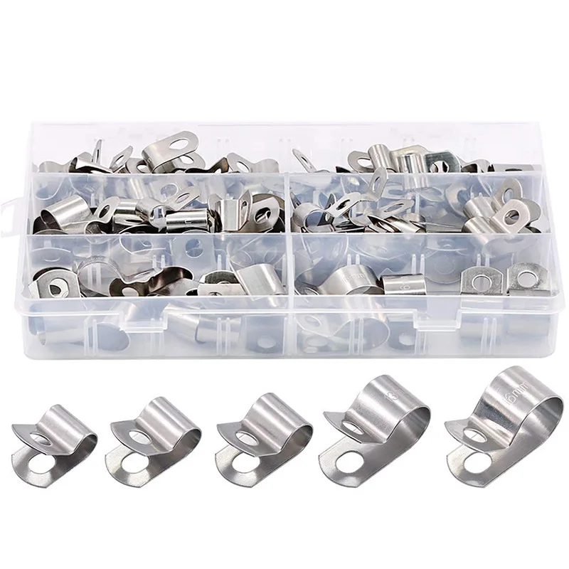 

304 Stainless Steel Cable Clamps Assortment Kit, Without Rubber Cushioned Insulated Clamp,Clamp(50Pcs)