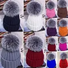 Pudcoco, в наличии США, Новая модная женская шапка с большим помпоном, зимняя шапка с лисьим мехом 15 см, помпон, вязаная шапочка, лыжная шапка, хит продаж