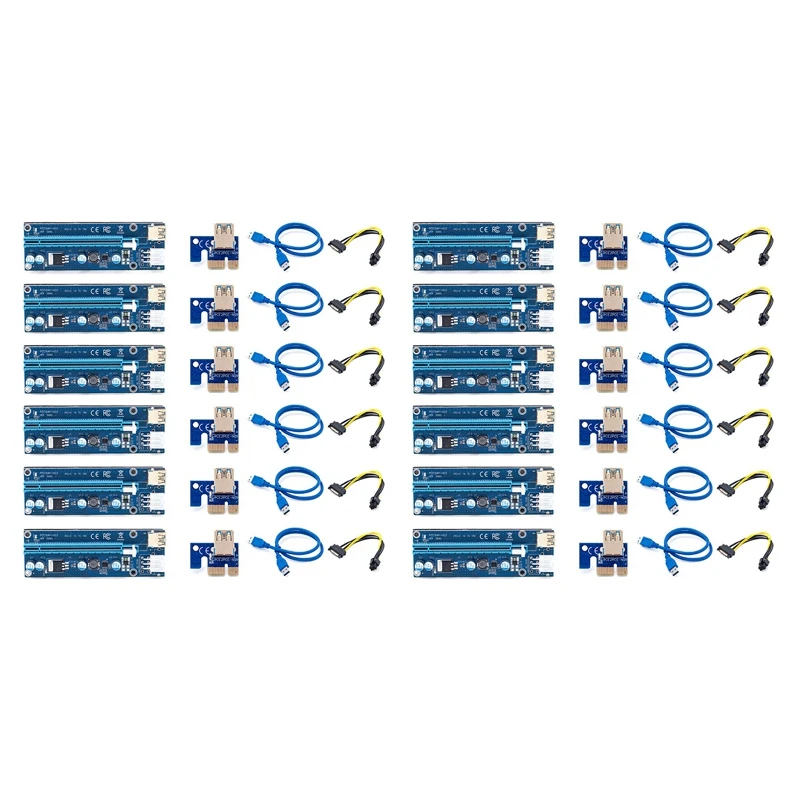 

12Pcs VER009S USB 3.0 PCI-E Riser Express 1X 4X 8X 16X Extender Riser Adapter Card SATA 15Pin To 6 Pin Power Cable