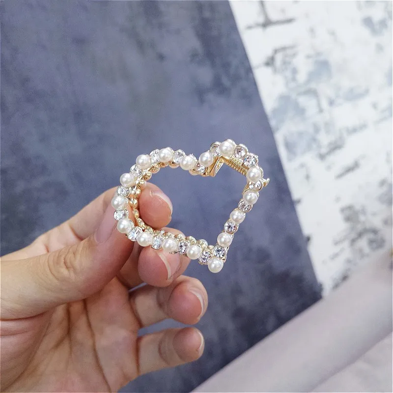 1Pc Geometric Pearl Hair Clip Crab Claw For Women Girls Hollw Full Rhinestone Metal Hair Claws Heart Fashion Hair Accessorie