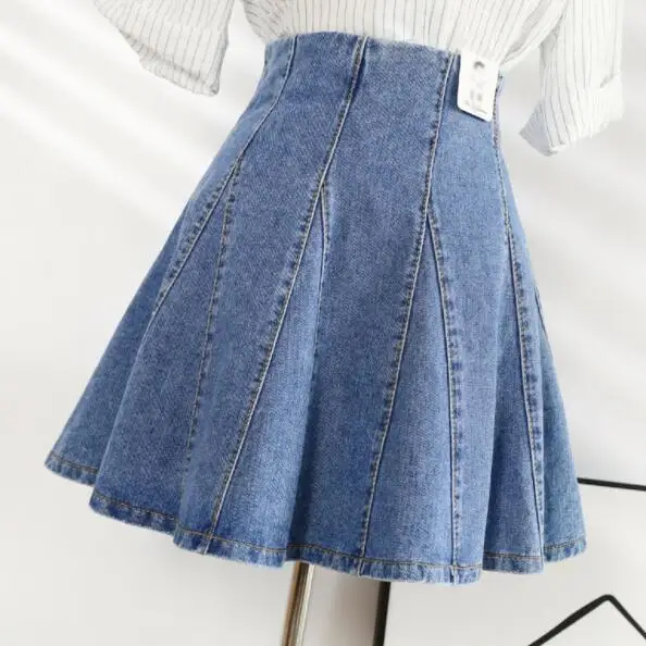 Женская джинсовая мини юбка винтажная плиссированная с высокой талией и