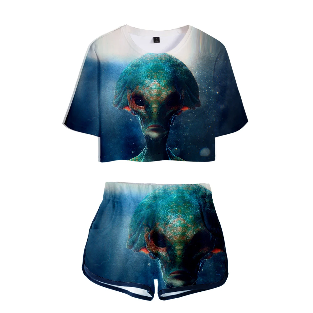 Футболка и шорты инопланетянина 3D с принтом комплект из хлопка короткими