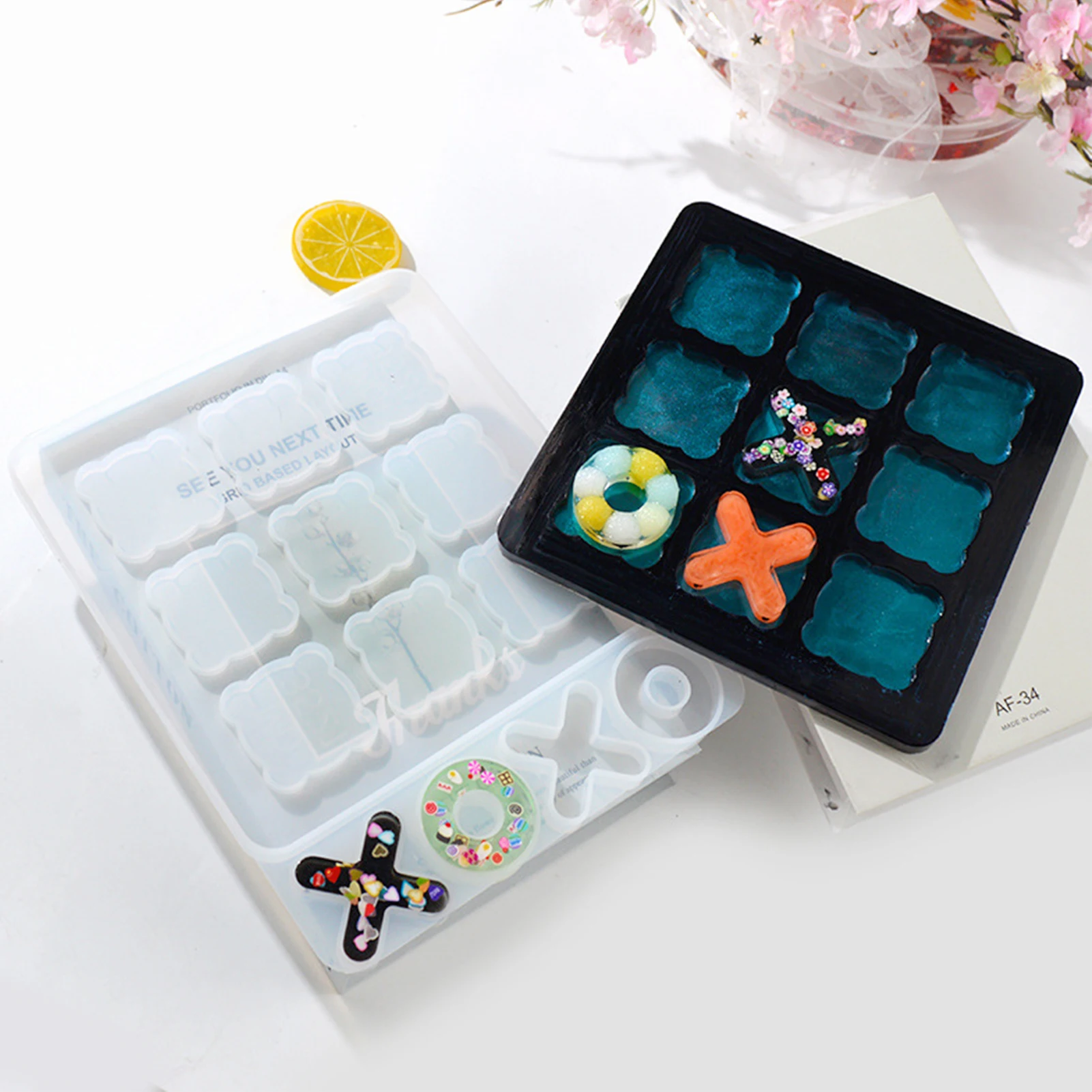 

Mini Crystal Epoxy Resin Mold Creative Diy Tic-tac-toe Game Silicone Mirror Mold Features Handmade Crafts Gift Mold