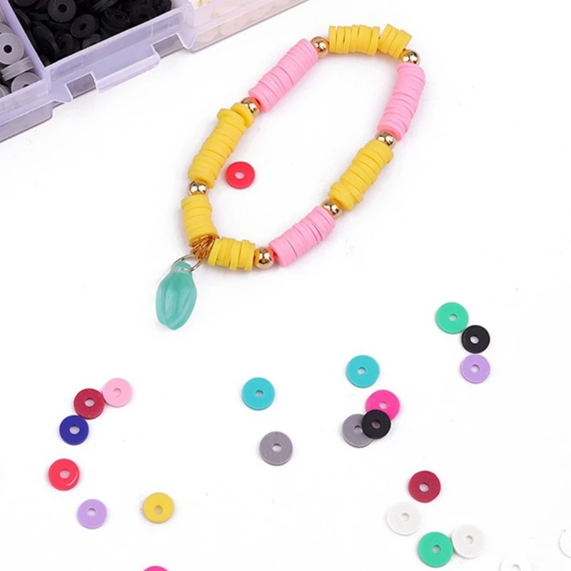 

5400Pcs 24 Colors Loose Beads Polymer Clay DIY Costume Accessories for Jewelry Necklace Craft Making with Container