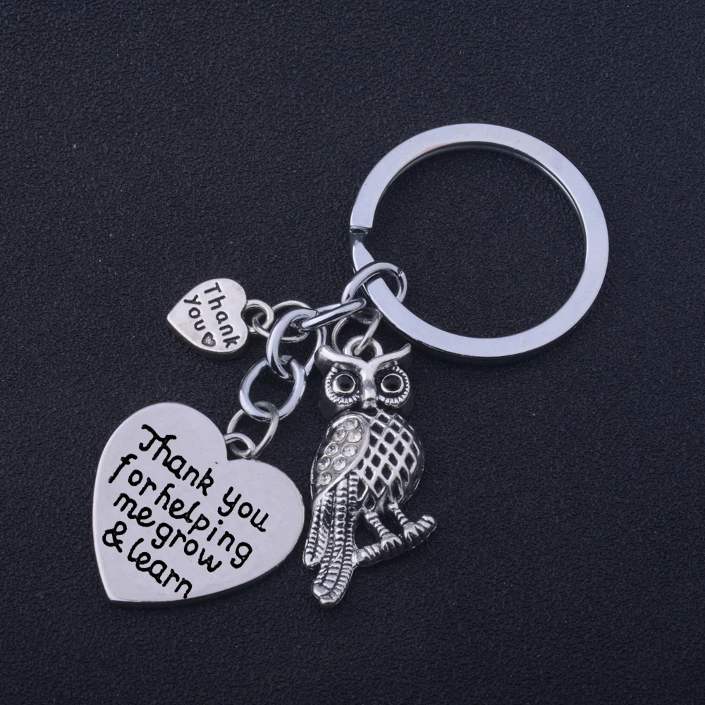 12PC Thank You For Helping Me Grow & Learn Keyrings Love Heart Charm Keychains Owl Pendant Teacher's Day Gifts Jewelry | Украшения и