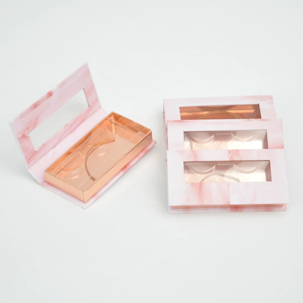 

Wholesale eyelash packaging box lash boxes package custom rectangle marble pink 25mm mink lashes makeup storage case bulk vendor