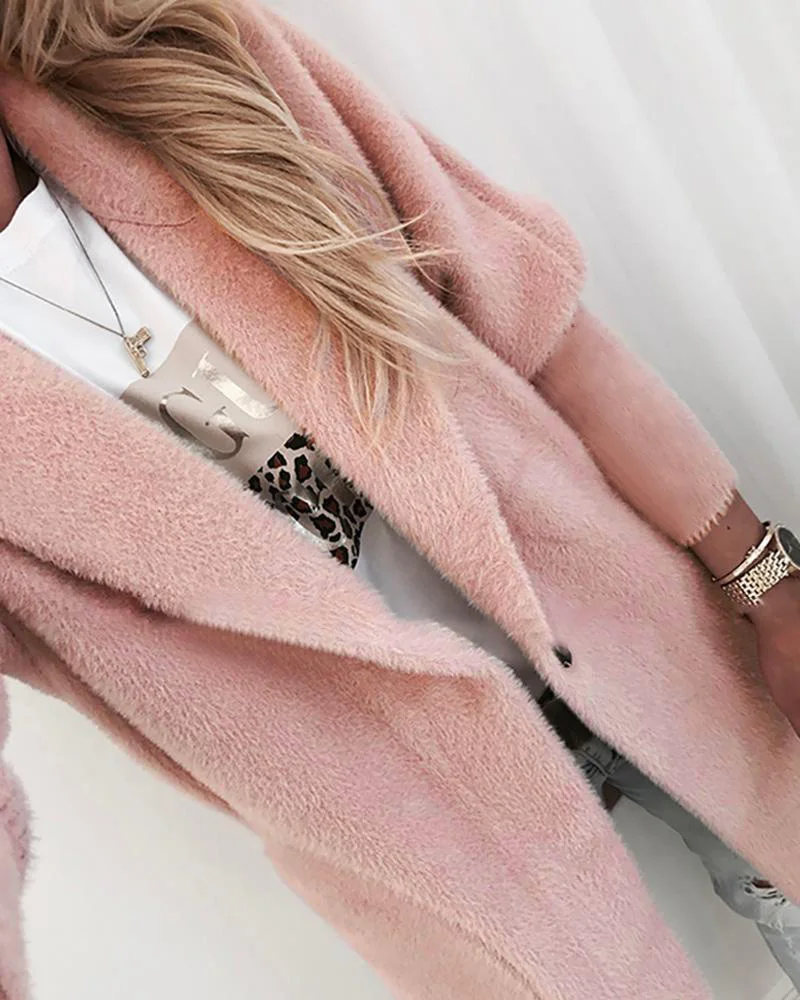 

Women Fashion Casual Winter Solid Single Buttoned Long Sleeve Pocket Coat Long Sleeve Warm Winter Coat Woman