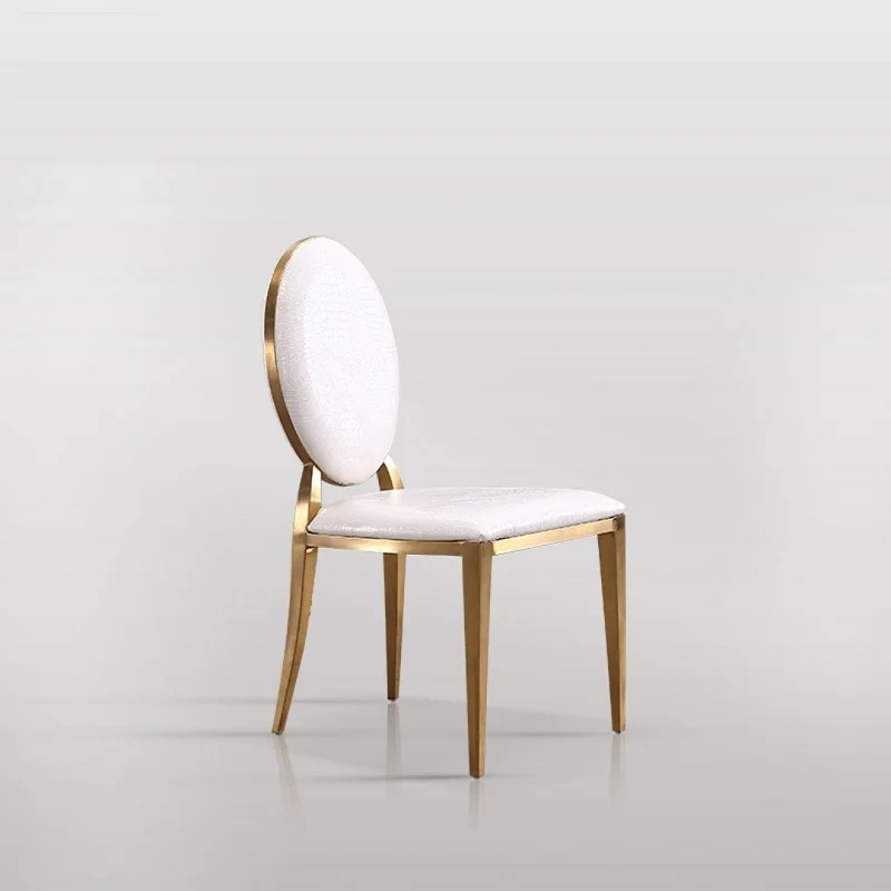 

European round-back wedding silos for gold metal, bride reception decoration, steel dining chair for party