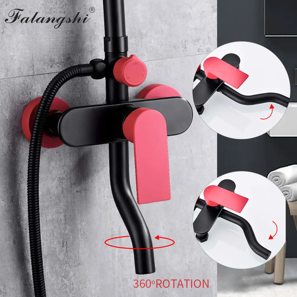 Душевой набор с дождевой насадкой для ванной черный и красный настенная Душевая