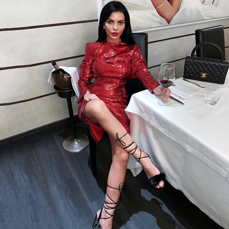 Женское облегающее платье миди INDRESSME красное вечерние нее с круглым вырезом