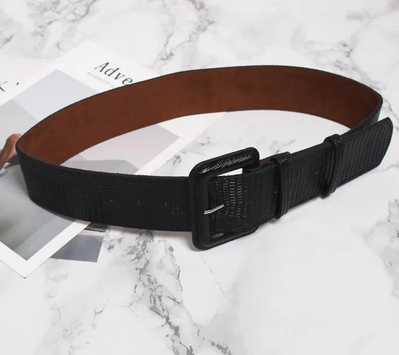 A Дизайн Ceinture большой Femme кожаный широкий женский поясной ремень модная квадратная игла с пряжкой корсет черный коричневый пояс для платья - Цвет: A