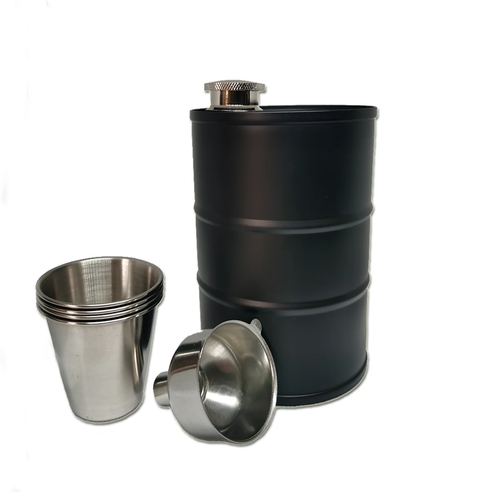 24OZ Нержавеющая сталь плоская фляжка с бокал/Воронка Форма барабана для масла