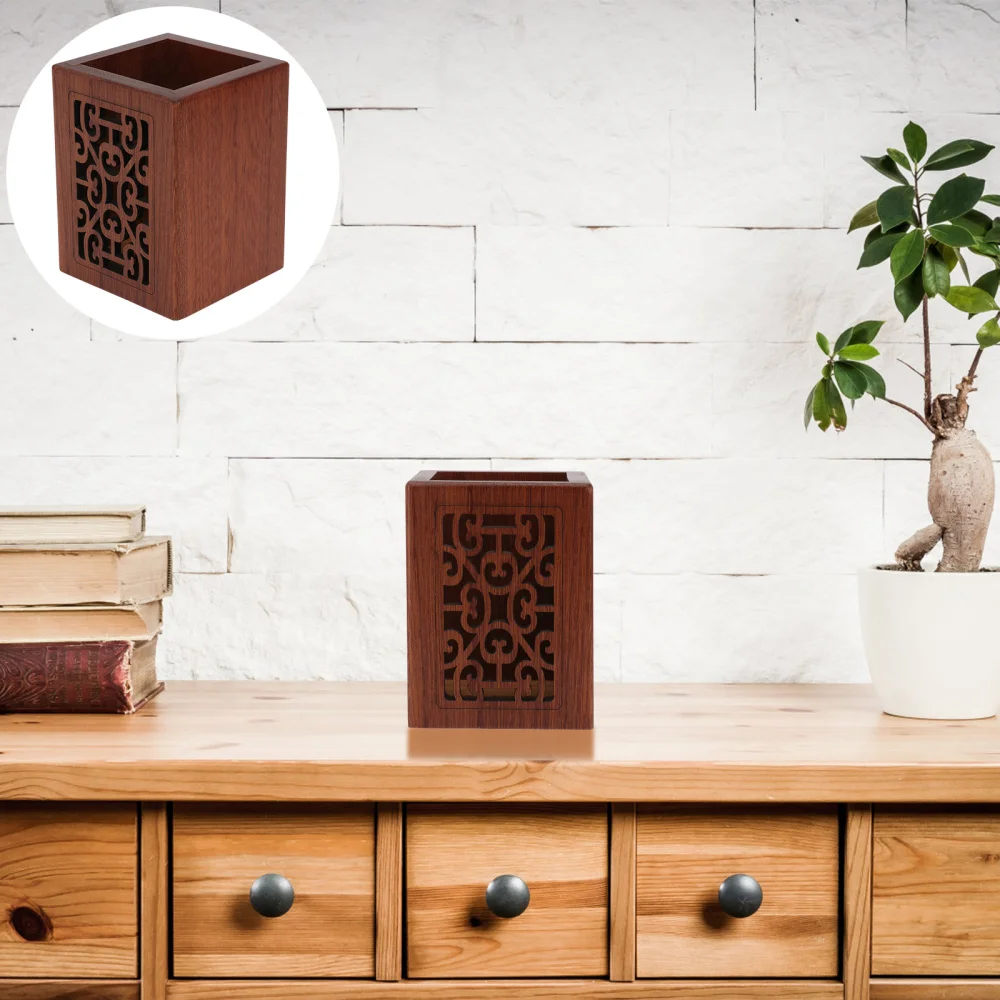 

1pc Simple Desktop Pen Container Decorative Brush Pot for Home Office (Wood)