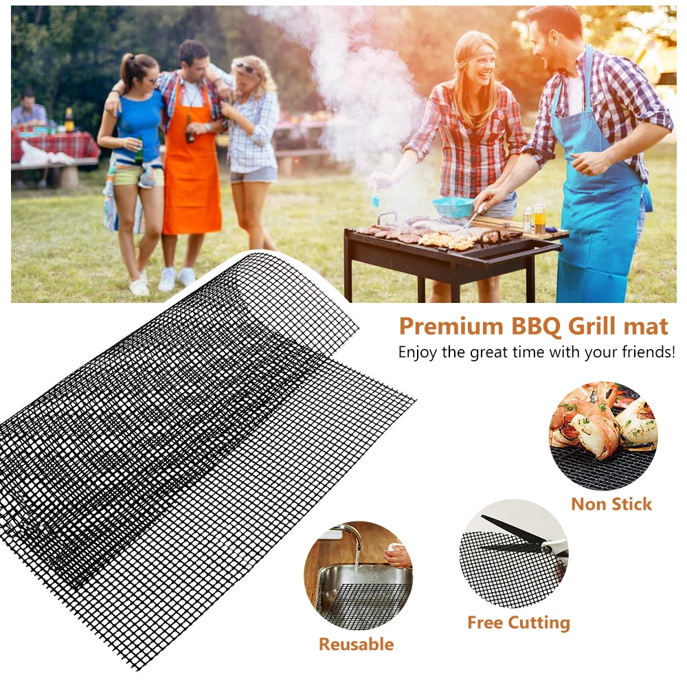 

5Pcs BBQ Grill Mesh Non-stick Barbecue Grilling Mat Cooking Baking Resistant Placemat Mesh Barbecue Grill Pads BBQ Accessories