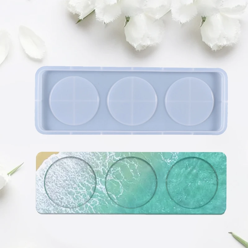

Epoxy Resin Mold 3-Grids Wine Bottle Tray Wine Cup Plate Board Silicone Mould