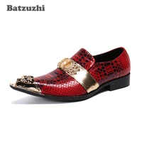 batzuzhi genuine leather dress shoes men luxury handmade mens shoes gold metal toe red party and wedding zapatos hombre us6 12
