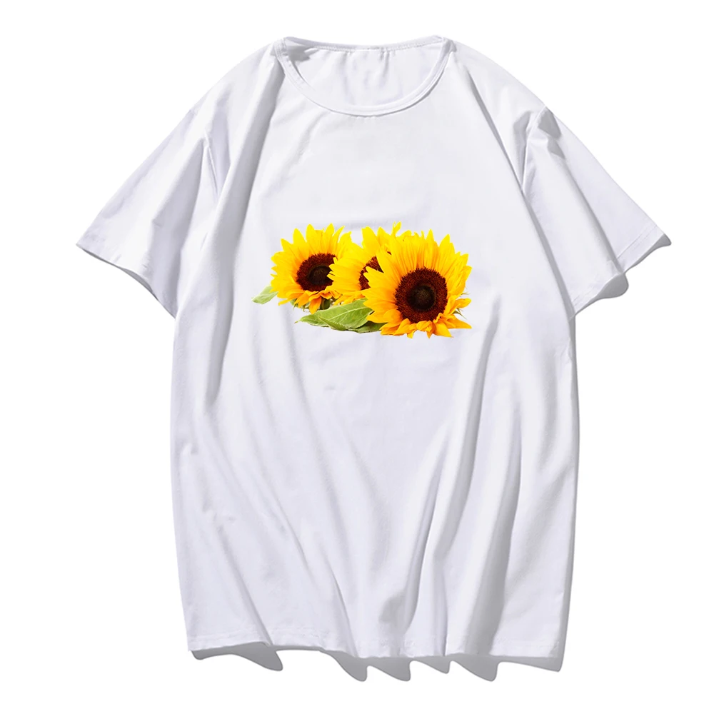 

Summer Korean Clothes Sunflower Print T-shirt Creative Harajuku T Shirt Ladies Aesthetic Tops Streetwear Japanese Streetwear Tee