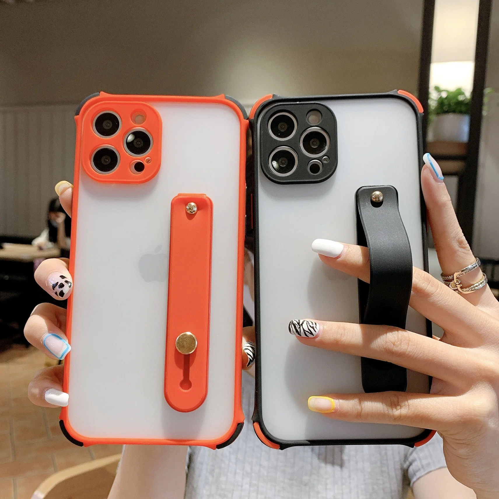 

Phone Case For Redmi Note 9S 9 Pro Max Xiaomi Poco X3 NFC Matte Transparent Four-Corner Anti-Fall Bring Bracket Wristband Cover