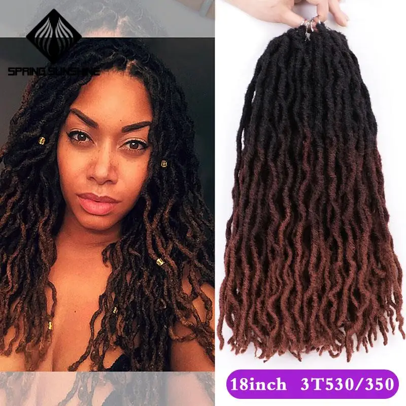 Весна Солнечный свет Синтетический Nu Locs 12 18 дюймов богиня Faux Locs Curly вязание крючком волосы Exntension для черных женщин косы волос плетение