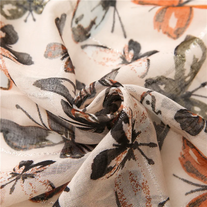 

2021 New Brand Design Spring Cotton Scarf Women High Quality Butterfly Foulard Bandana Lrage Shawls Wrap Autumn Warm Pashmina