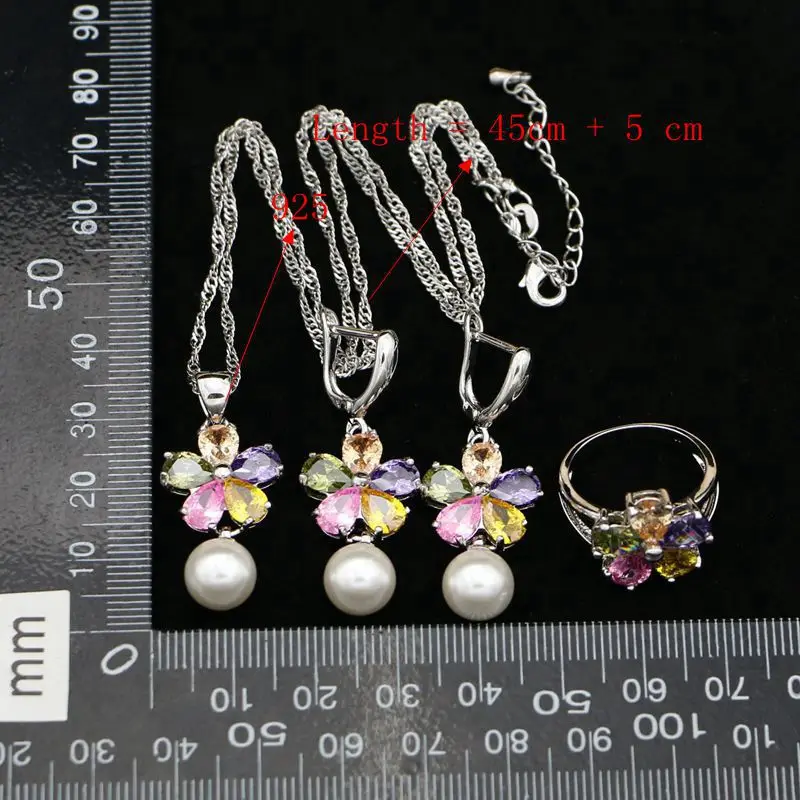 Женское кольцо и ожерелье набор ювелирных изделий из разноцветных камней с