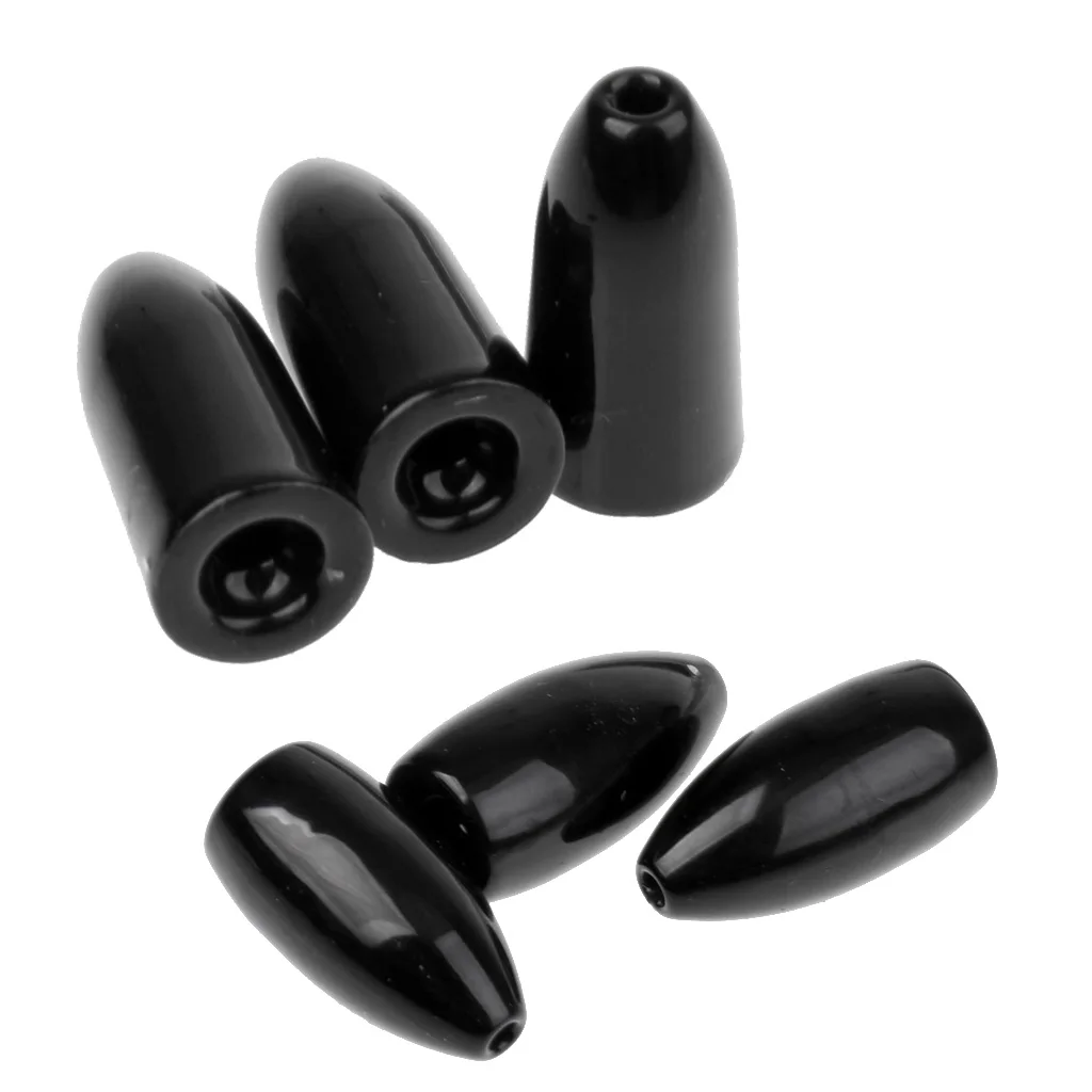 

6 Pieces Fishing Tungsten Flipping Worm Weights Bass Black Sinkers 7g 10.6g