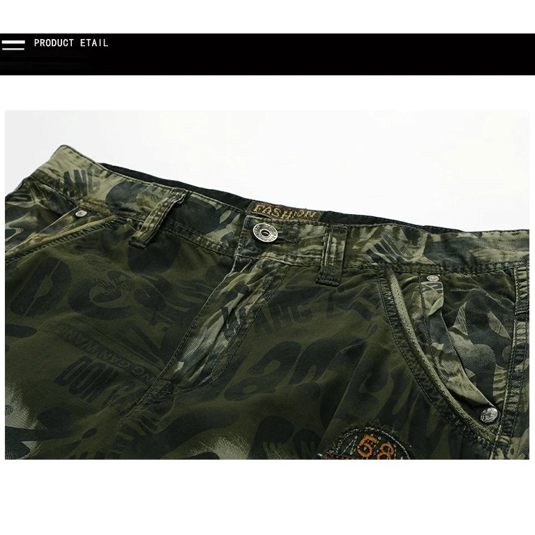 

Summer Men Camouflage Military Cargo Jeans Shorts Male Fashion Casual Work Short Pants Denim Shorts Large Size 29-42 No Belt