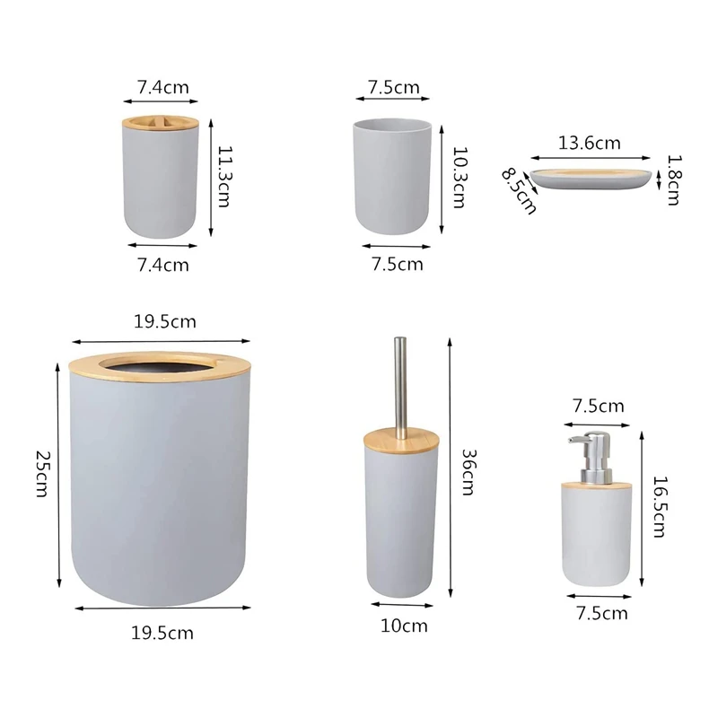 

6-Piece Bamboo Bath Accessory Set Environmentally Friendly Toilet Accessory Set with Lotion Dispenser Etc.