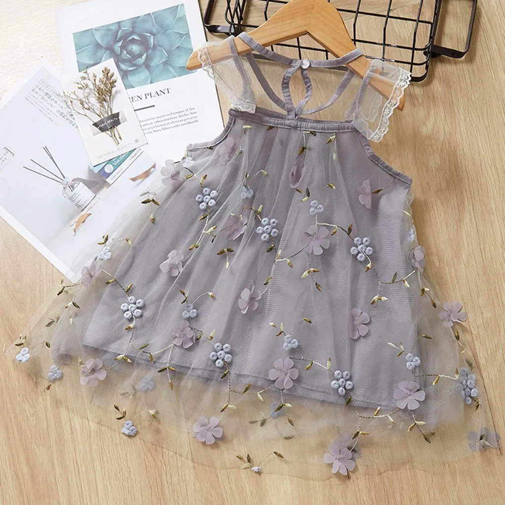 Toddler Baby Girls Fly Sleeve Lace Embroidery Floral TuTu Princess Dress Clothes Kids Summer Casual Short vestidos | Детская одежда и
