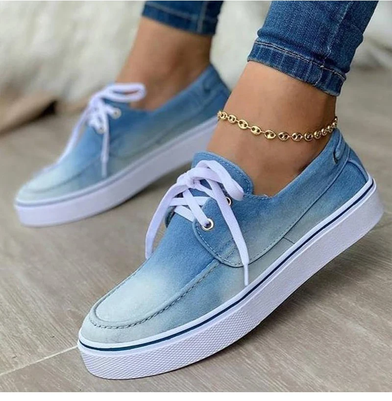 

Women Canvas Flower Vulcanized Female Classic Summer Fashion Lace-up Flat Ladies Casual Platform Comfort Shoes Plus Size 43