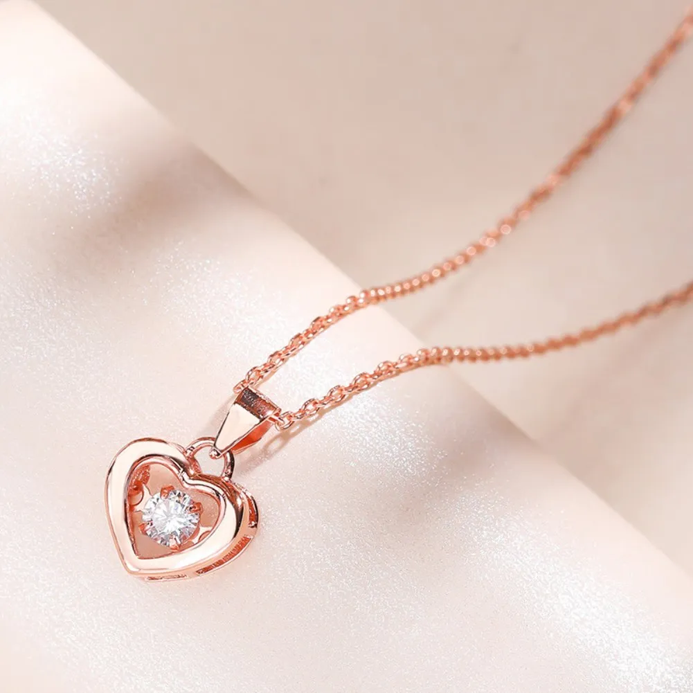 

LEKANI Sterling Silver 925 Jewelry Hollow Heart Necklace For Women Round Cubic Zircon Pendant Necklaces Valentine's Day Gift