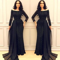 2021 modern unique black long sleeves mother of the bride dresses off shoulder beaded wedding guest gowns charming on sale