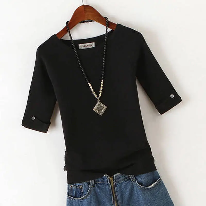 

Knitted sweater women's autumn 2021 new mid sleeve slim bottomed shirt