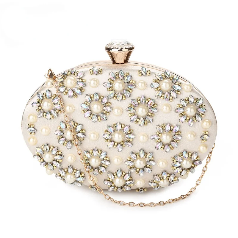 

Exquisite Beaded Evening Bag For Women Day Clutches Elegant Pearl Rhinestones Party Holder Special Egg Shape Ladies Purse ZD1034