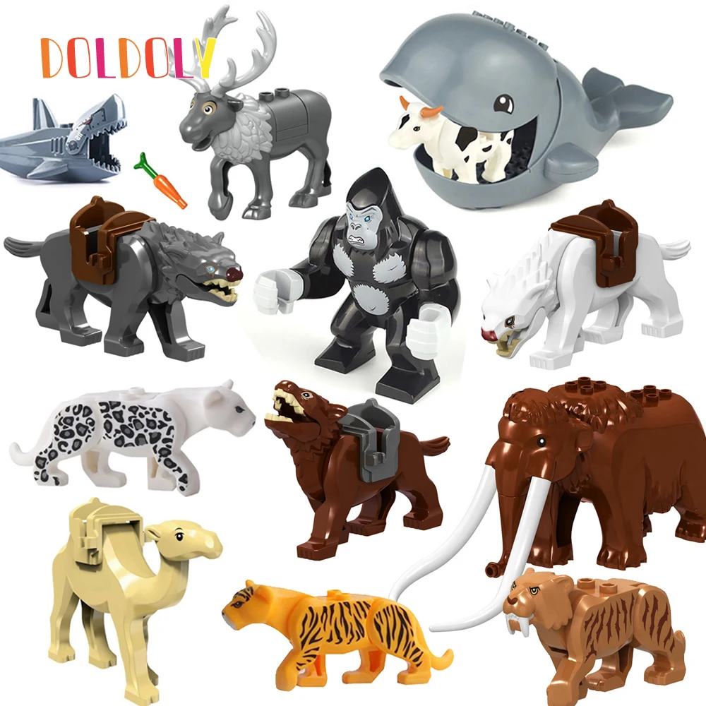Конструктор doldoldoly, тигр, леопард, слон, волк, Акула, полярный медведь, Кит, детская игрушка, Gifs, фигурки-конструкторы с животными