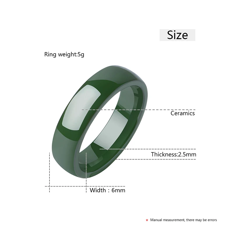 New Wide 6mm Beautiful Smooth Ceramic Woman Ring High Quality Healthy Green Wholesale Jewelry For Girl Party Wedding Gift | Украшения и