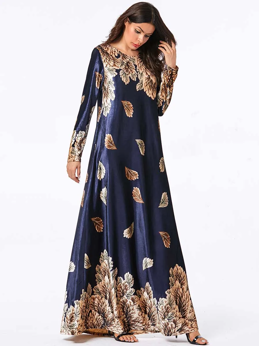 Bnsq Beludru Benang Emas Cetak Gaun Panjang Hijab Muslim Gamis Maxi Jubah Dubai Indonesia Gaun India Bahasa Swedia Pakaian