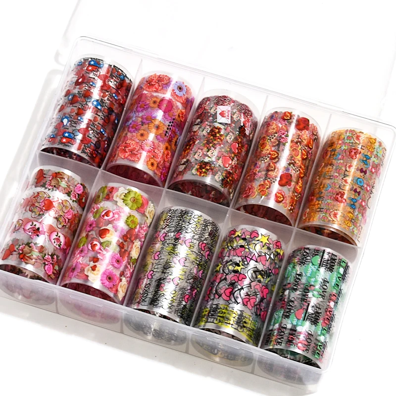 

10Rolls/box Valentine's Decorations Transfer Foil Sticker for Nail DIY Wrap Love,Heart,Smile,Kiss White Black Nail Transfer NZ48