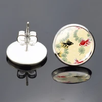 fashion japanese style earrings goldfish small floral japanese cherry blossom stud earrings glass dome flower stud earring