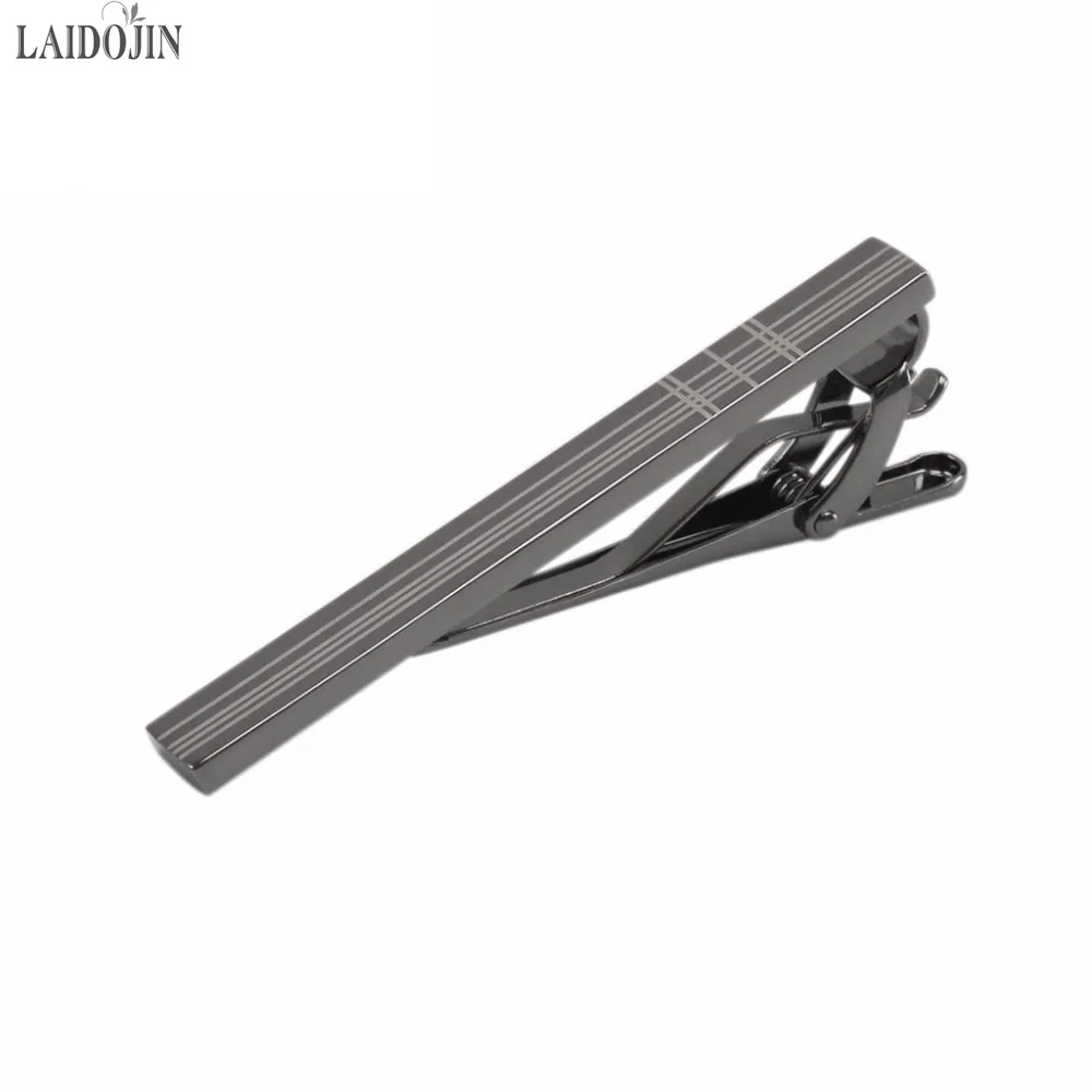 LAIDOJIN Classic Black Metal Tie Clip Pin Clasp for Mens Accessories High Quality Stripe Tie Clips Gift Brand Men Jewelry savoyshi punk mechanical watch movement mens cufflinks tie clips set high quality necktie pin tie bars clip clasp dropshipping