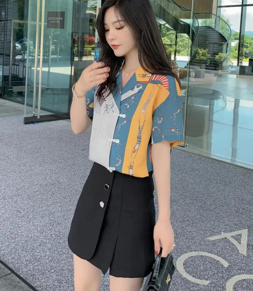 

New Summer Chiffon Blouse Shirts Short Sleeve Womens Tops and Blouses Harajuku Cartoon Print Vintage Blusas De Mujer s941