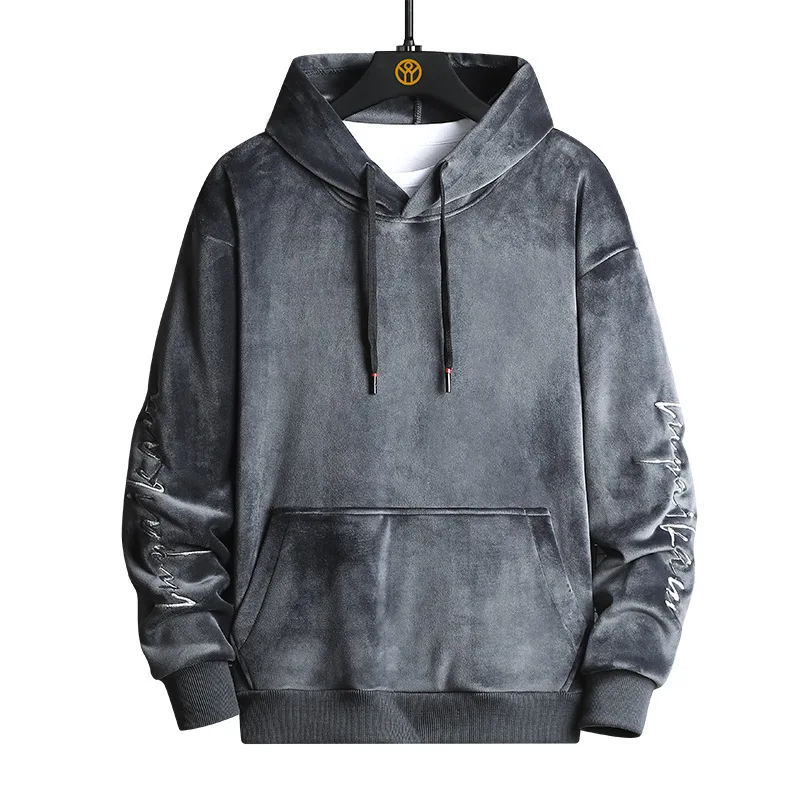 

XL64 Winter Plush thickened hooded golden velvet sweater men's Korean fashion versatile student double-sided Plush warm jacket