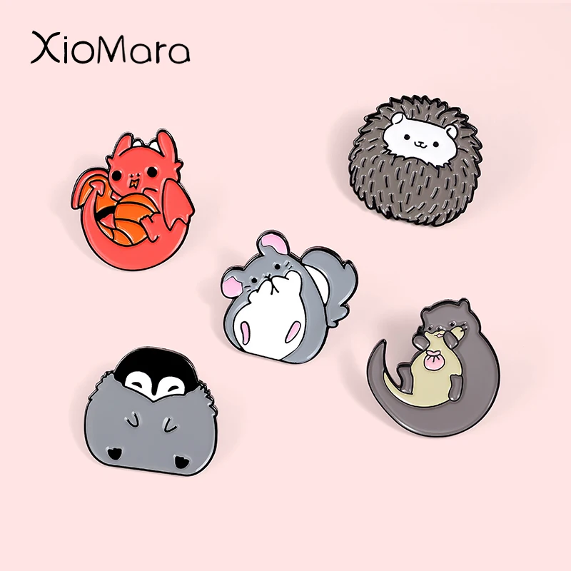 Эмалированная булавка в виде полных зверей пингвин дракон милые Мультяшные