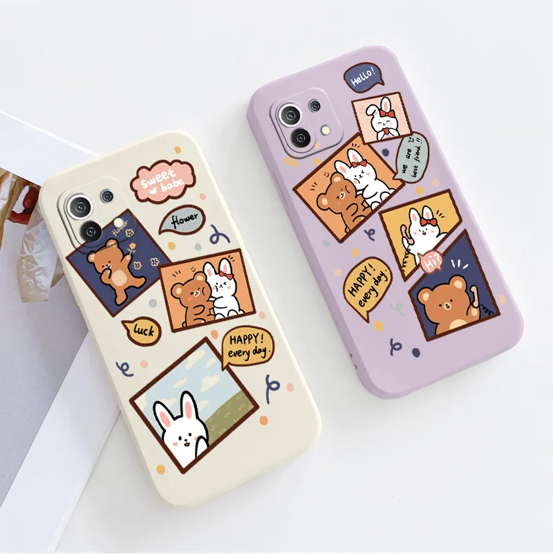 

Flower Bear Silicone Case For Xiaomi Mi 11 lite Ultra 11i 10T 9T Pro Lite 10 10S 9 8 lite Pro Poco F2 X2 F3 Pro Phone Back Cover
